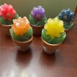 5 Colorful Flower Shaped Candles in Pots